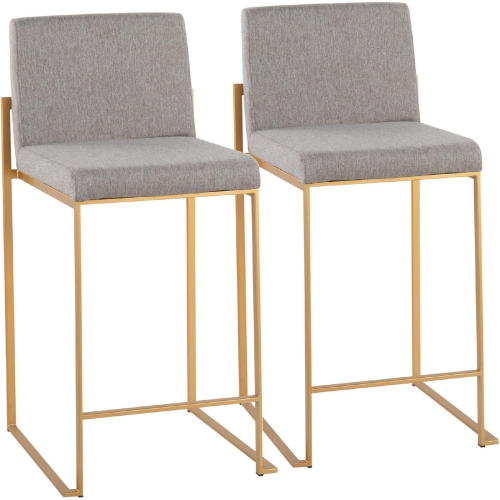 Fuji High Back 26" Counter Stool in Grey Fabric & Gold Steel (Set of 2)